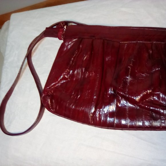 Burgundy wine eel skin purse bag - Picture 3 of 8